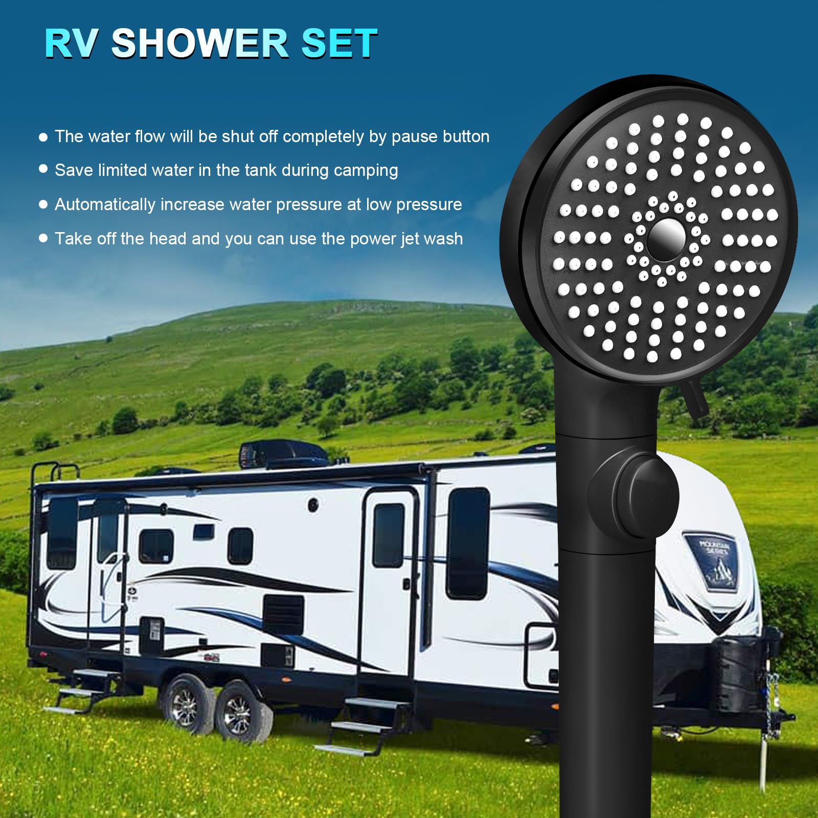 Rv Shower Head With Hose, High Pressure 5 Mode Shower Head Replacement, Shower Head For Rv/Campers, Travel Trailer, Motorhome Fo